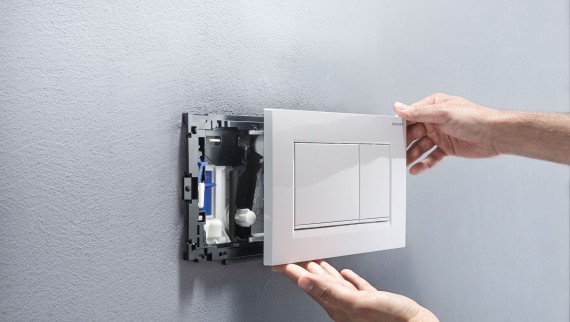 Witte bedieningsplaat Sigma20 Square (© Geberit) Witte bedieningsplaat Sigma20 Square (© Geberit)