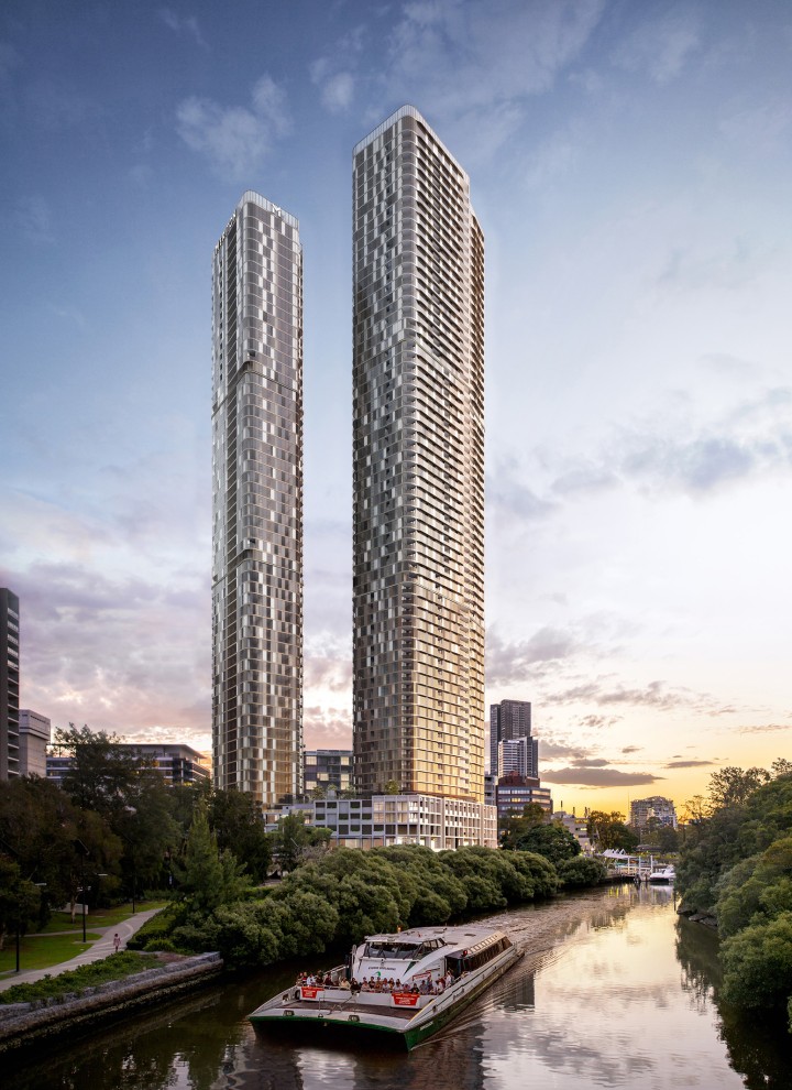 De beide 180 George Towers troont boven de westelijke buitenwijken van Sydney (© Meriton Group)