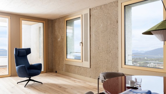 In het grootste hennephuis van Europa zijn in het interieur hennepstenen toegepast. (© Openly / Jens Ellensohn) In het grootste hennephuis van Europa zijn in het interieur hennepstenen toegepast. (© Openly / Jens Ellensohn)