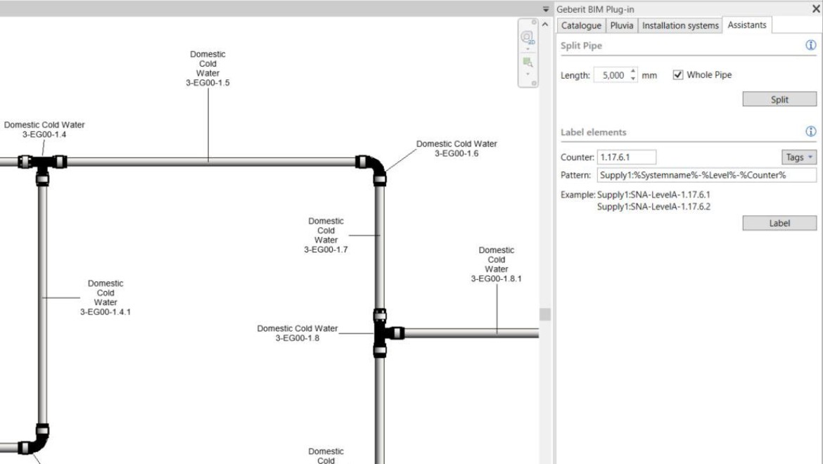 Nummering leidingwerk in Geberit BIM Plug-in