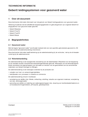 Geberit Technisch informatieblad - leidingsystemen voor gezuiverd water Geberit Technisch informatieblad - leidingsystemen voor gezuiverd water