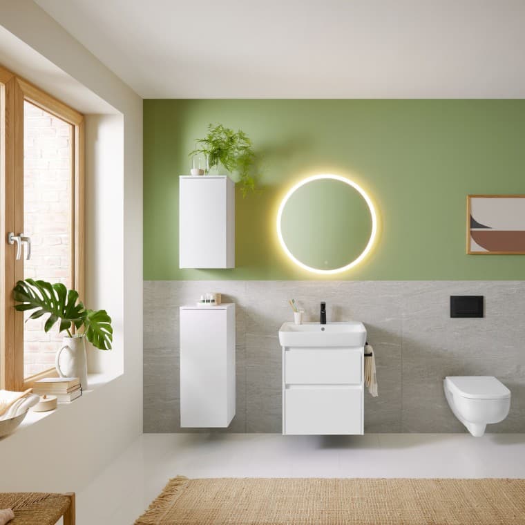 Geberit Renova Plan badkamerserie met wc, wastafel en meubels. Geberit Renova Plan badkamerserie met wc, wastafel en meubels.