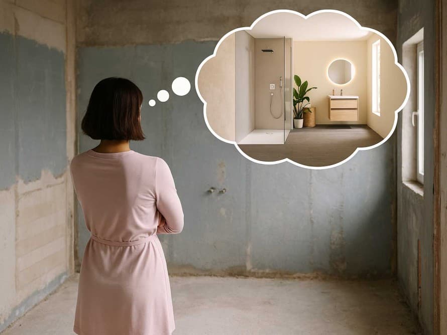 Vrouw droomt van haar nieuwe badkamer Vrouw droomt van haar nieuwe badkamer