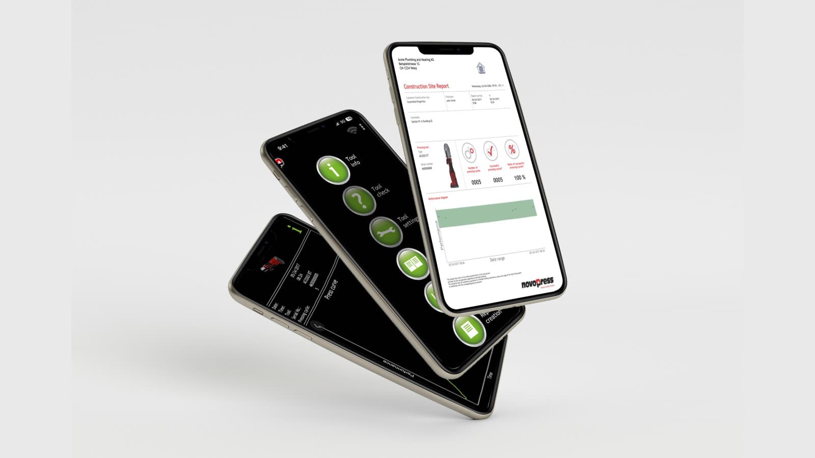 Via Bluetooth® communiceert de NovoCheck-app met de persmachines. Via Bluetooth® communiceert de NovoCheck-app met de persmachines.