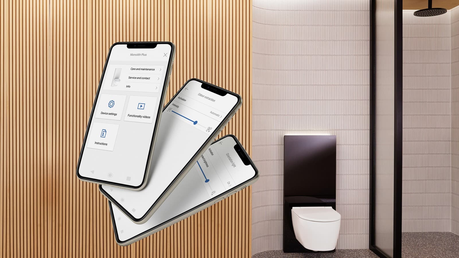 Geberit Home om de nieuwe Geberit Monolith Plus sanitaire module in te stellen (© Geberit) Geberit Home om de nieuwe Geberit Monolith Plus sanitaire module in te stellen (© Geberit)