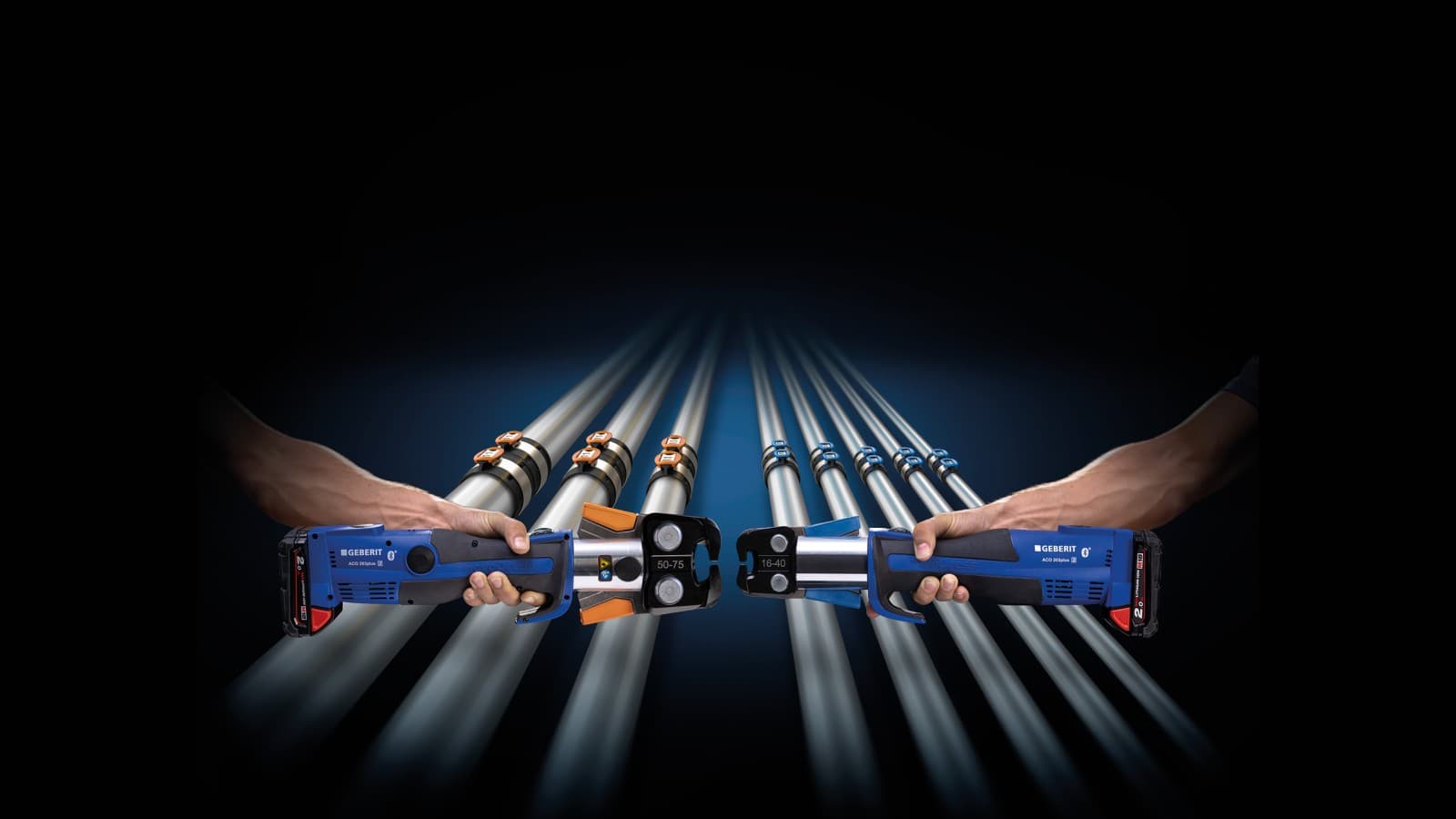 Kleuraanduiding van de persbek per afmeting van de Geberit FlowFit fittingen. Kleuraanduiding van de persbek per afmeting van de Geberit FlowFit fittingen.