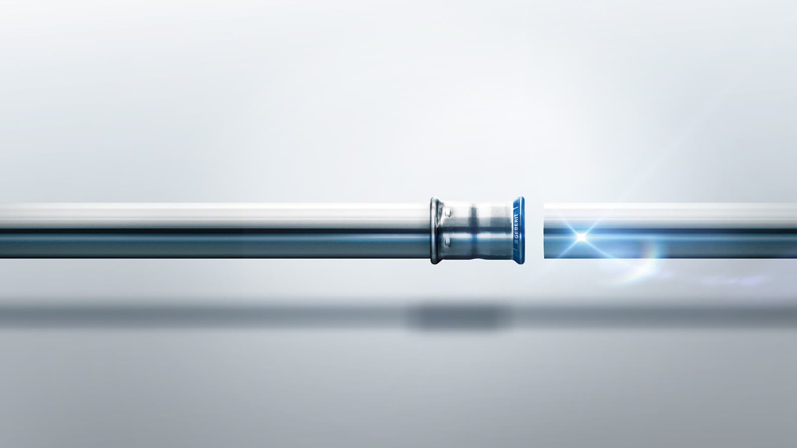Geberit Mapress rvs fitting met blauwe persindicatoren Geberit Mapress rvs fitting met blauwe persindicatoren