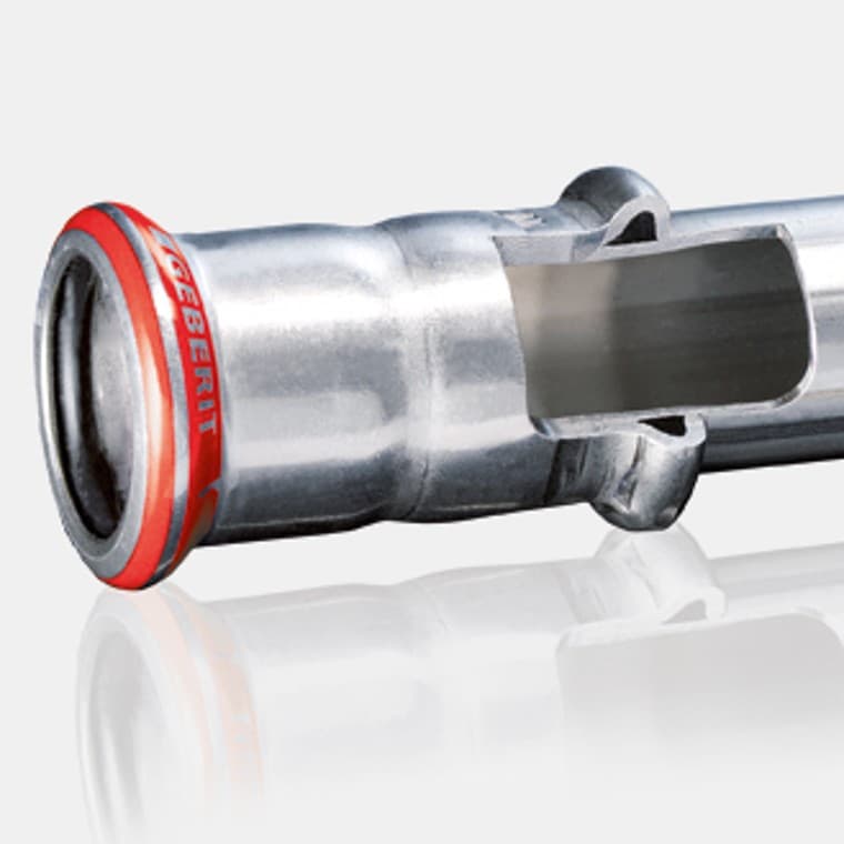 Doorsnede van een Geberit Mapress C-staal fitting Doorsnede van een Geberit Mapress C-staal fitting